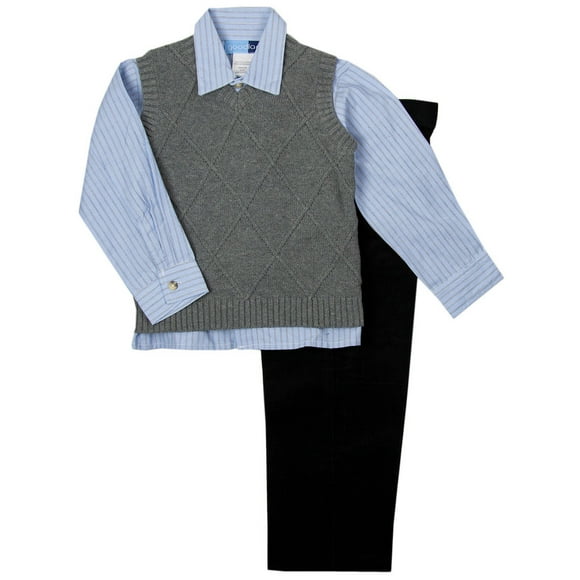 Good Lad Toddler & 4/7 Boys Three Piece Grey Train Appliqued Sweater Set Good Lad Toddler & 4/7 Boys Three Piece Grey Train Appliqued Sweater Set